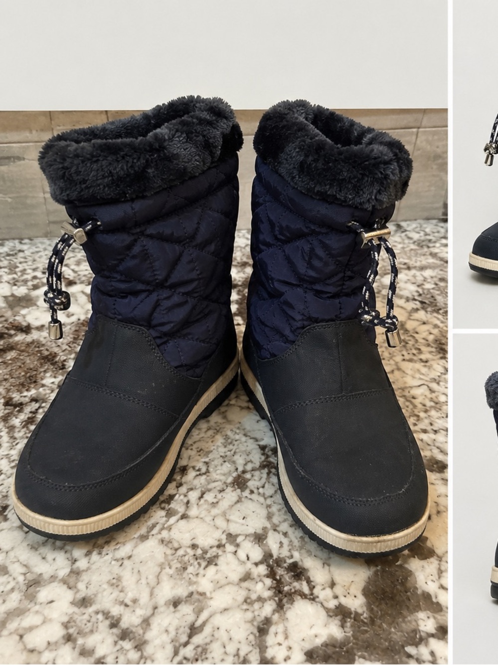 Nautica Navy Quilted Faux-Fur Trim Winter Boots